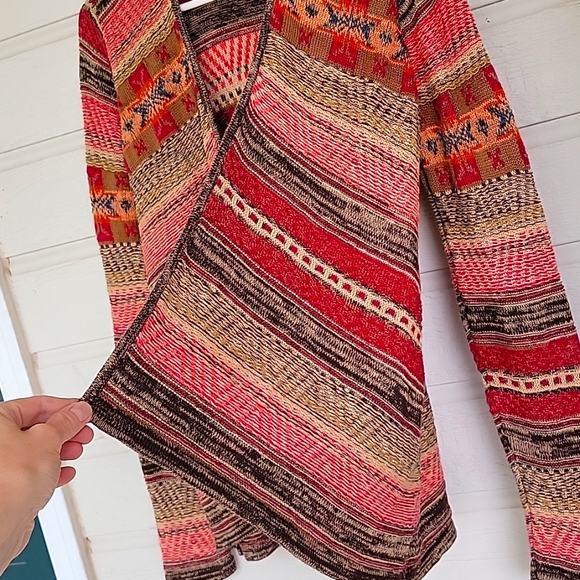 Women Linen Boho Cotton open front  Multicolor Striped Cardigan Sweater | size M - Picture 10 of 16